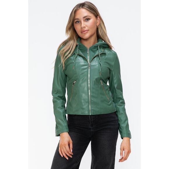 SNOBBISH Green Double Zip Layered Hooded Long Sleeve Jacket NEW Moto Medium - Picture 1 of 10